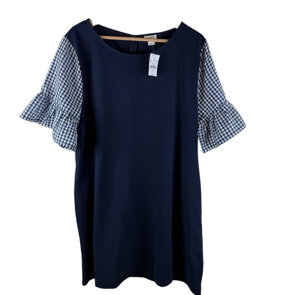 J. Crew Factory Navy Blue Gingham Sleeve Dress Women’s Size XL New - Picture 4 of 8